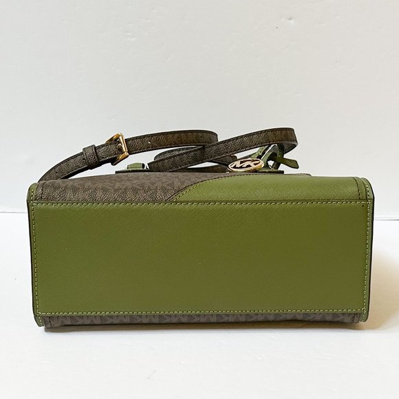 Michael Kors Hope Medium Satchel Shoulder Crossbody Bag MK Brown Evergreen - Picture 6 of 9